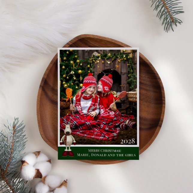 Reindeer Plaid Simple Add Your Own Photo Christmas Holiday Card (Creator Uploaded)