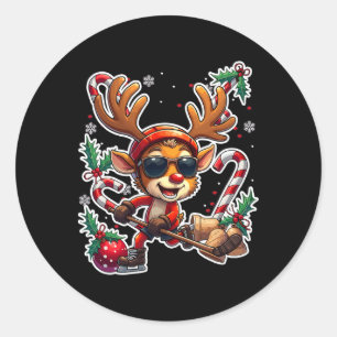 Reindeer Playing Hockey Christmas Xmas Kids Classic Round Sticker