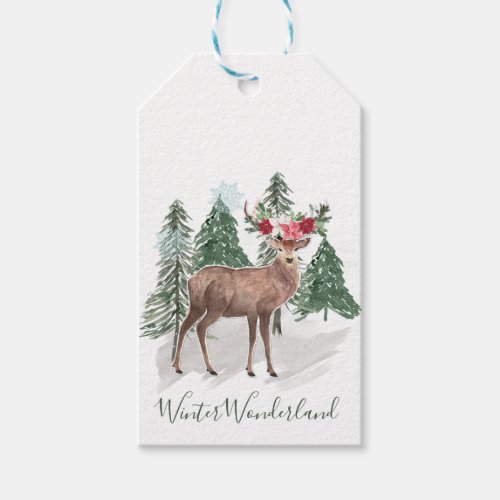 Reindeer Poinsettias pine Christmas Gift Tags