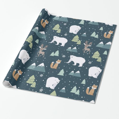 Reindeer Polar Bears and Foxes Woodland Christmas Wrapping Paper