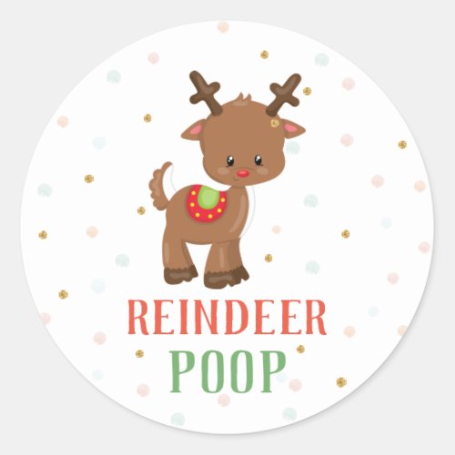 Reindeer Poop Christmas Favors Round Stickers