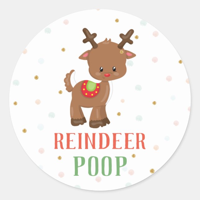 Reindeer Poop Christmas Favors Round Stickers (Front)