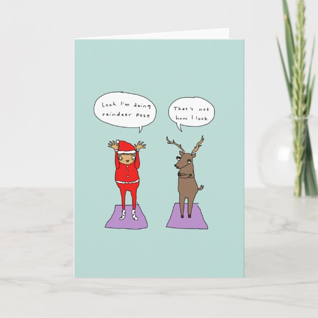 Reindeer Pose | Funny Yoga Comic Christmas Card (Front)