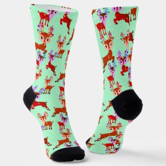 Reindeer Prancing Jumping in The Falling Snow Cute