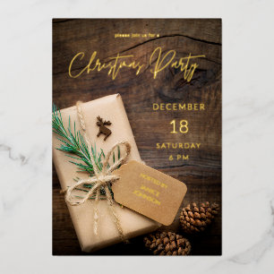 Reindeer & Present Christmas Party Foil Invitation