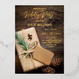 Reindeer & Present Holiday Party 2 Foil Invitation