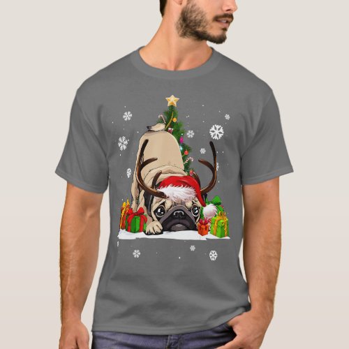 Reindeer Pug Dog Lover Santa Hat Ugly Christmas Sw T_Shirt