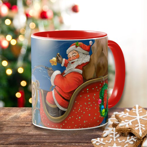 Reindeer Pulling Santa Claus Sleigh  Christmas Mug