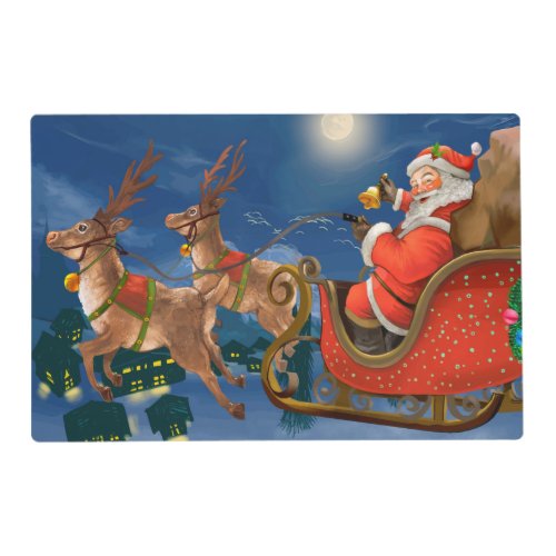 Reindeer Pulling Santa Claus Sleigh  Christmas Placemat
