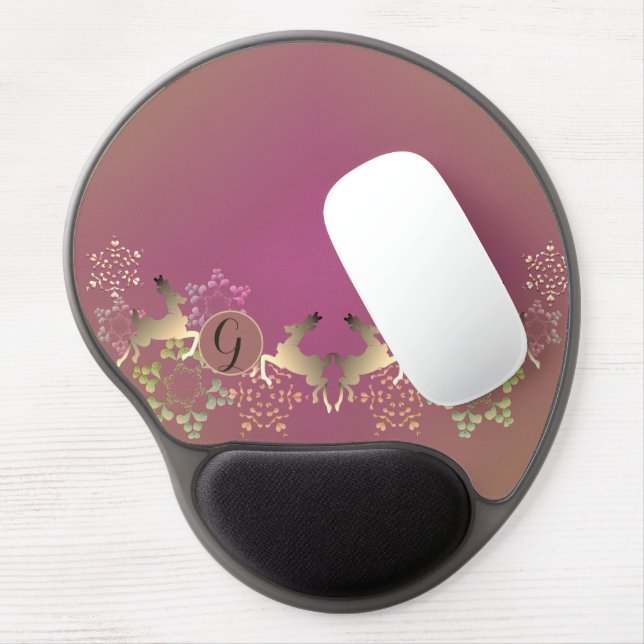 Reindeer & Purple Monogram Gel Mousepad (Left Side)