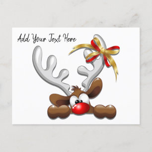 Reindeer Puzzled Funny Christmas Character Announcement Postcard