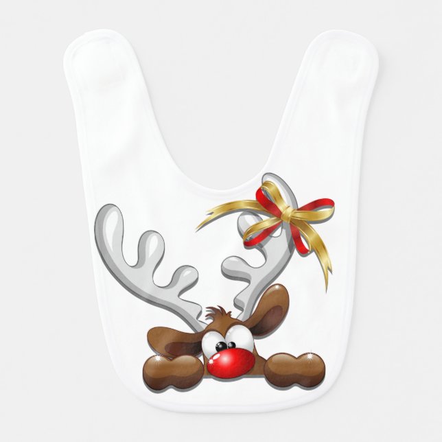 Reindeer Puzzled Funny Christmas Character Baby Bib (Front)