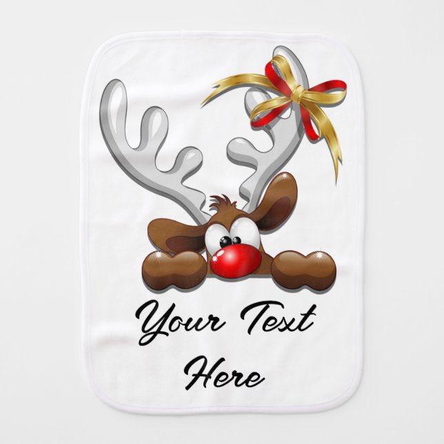 Reindeer Puzzled Funny Christmas Character Baby Burp Cloth (Front)