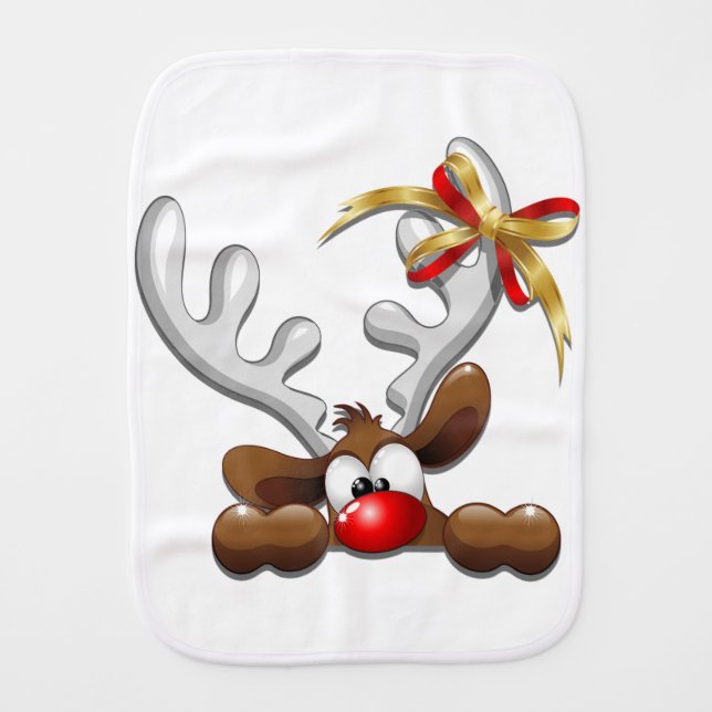 Reindeer Puzzled Funny Christmas Character Baby Burp Cloth (Front)