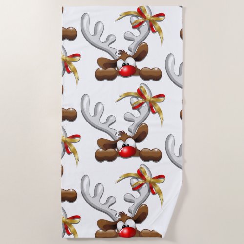 Reindeer Puzzled Funny Christmas Character Beach Towel