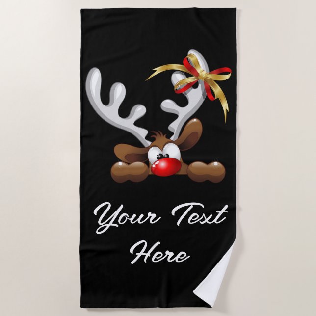 Reindeer Puzzled Funny Christmas Character Beach Towel (Front)