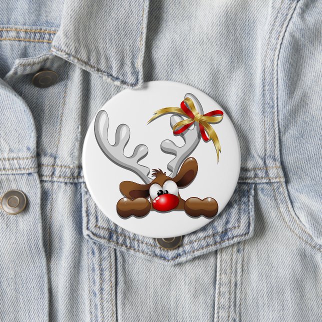 Reindeer Puzzled Funny Christmas Character Button (In Situ)