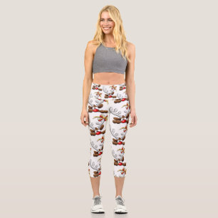 Reindeer Puzzled Funny Christmas Character Capri Leggings