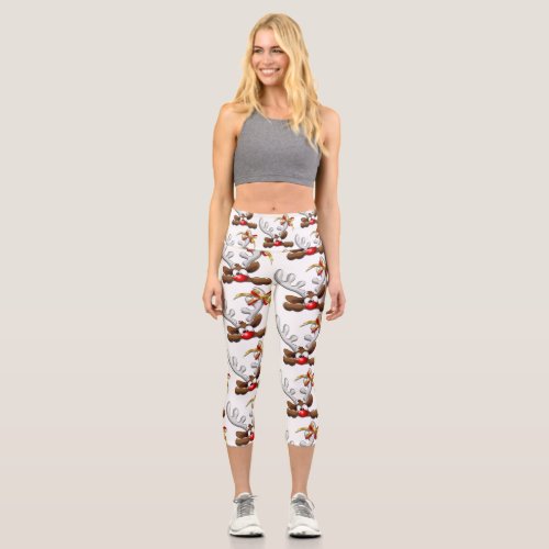 Reindeer Puzzled Funny Christmas Character Capri Leggings