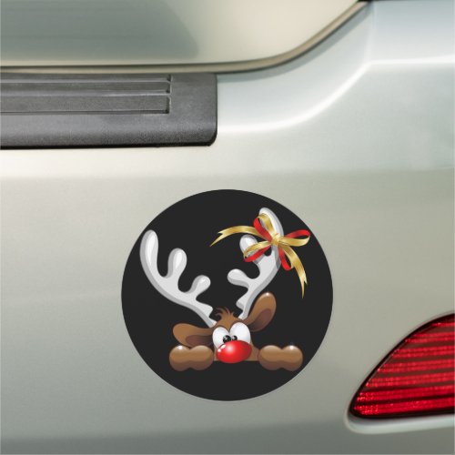 Reindeer Puzzled Funny Christmas Character Car Magnet