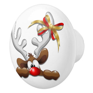 Reindeer Puzzled Funny Christmas Character Ceramic Knob