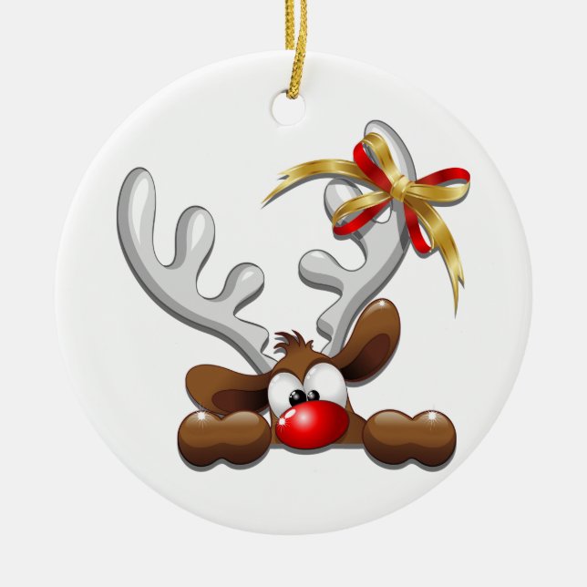 Reindeer Puzzled Funny Christmas Character Ceramic Ornament (Front)