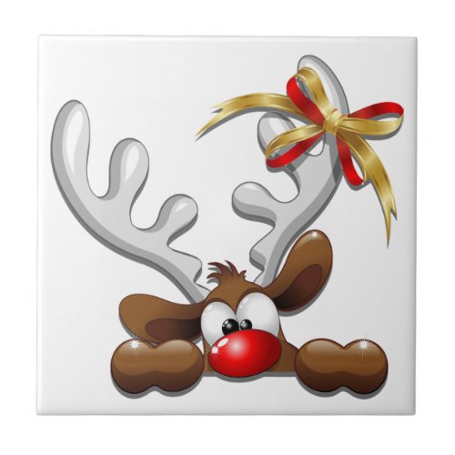 Reindeer Puzzled Funny Christmas Character Ceramic Tile