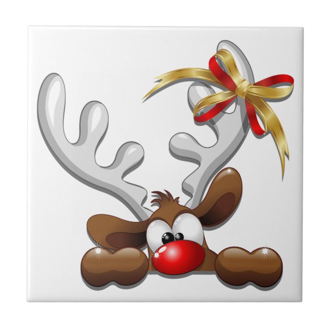 Reindeer Puzzled Funny Christmas Character Ceramic Tile (Front)