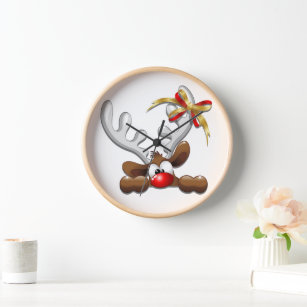 Reindeer Puzzled Funny Christmas Character Clock