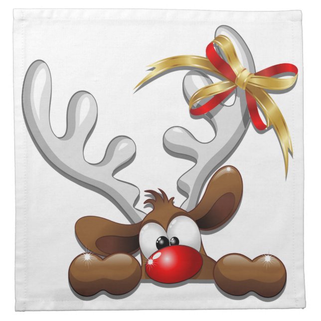 Reindeer Puzzled Funny Christmas Character Cloth Napkin (Front)