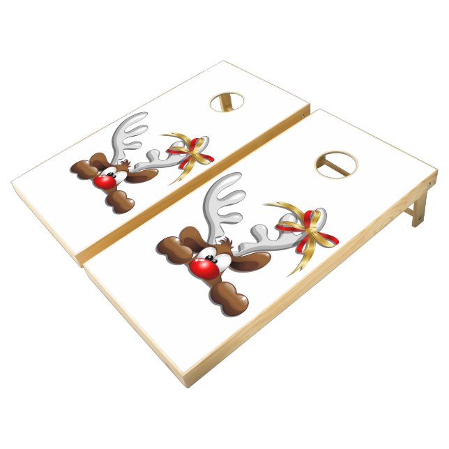 Reindeer Puzzled Funny Christmas Character Cornhole Set (Angled)
