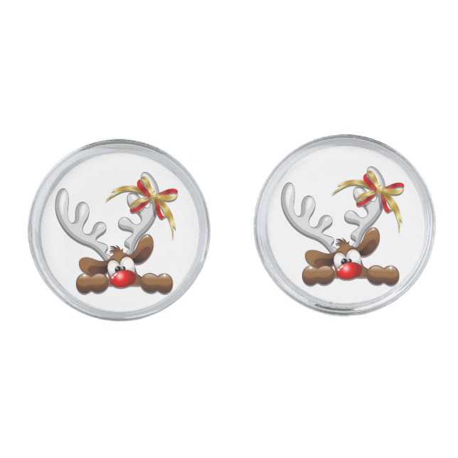 Reindeer Puzzled Funny Christmas Character Cufflinks (Front)
