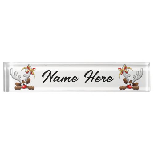 Reindeer Puzzled Funny Christmas Character Desk Name Plate