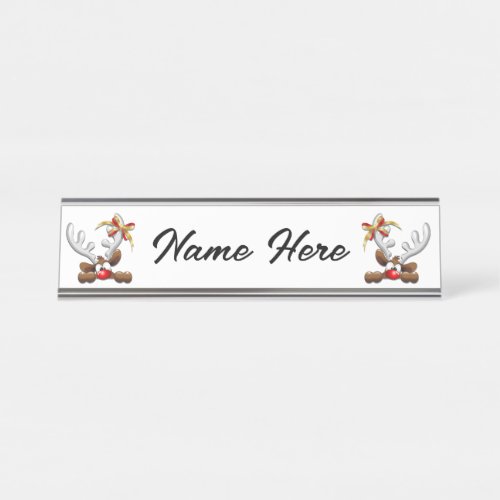 Reindeer Puzzled Funny Christmas Character Desk Name Plate