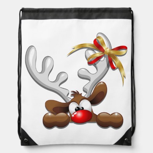Reindeer Puzzled Funny Christmas Character Drawstring Bag