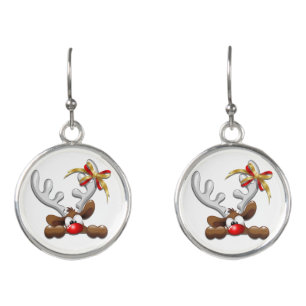 Reindeer Puzzled Funny Christmas Character Earrings