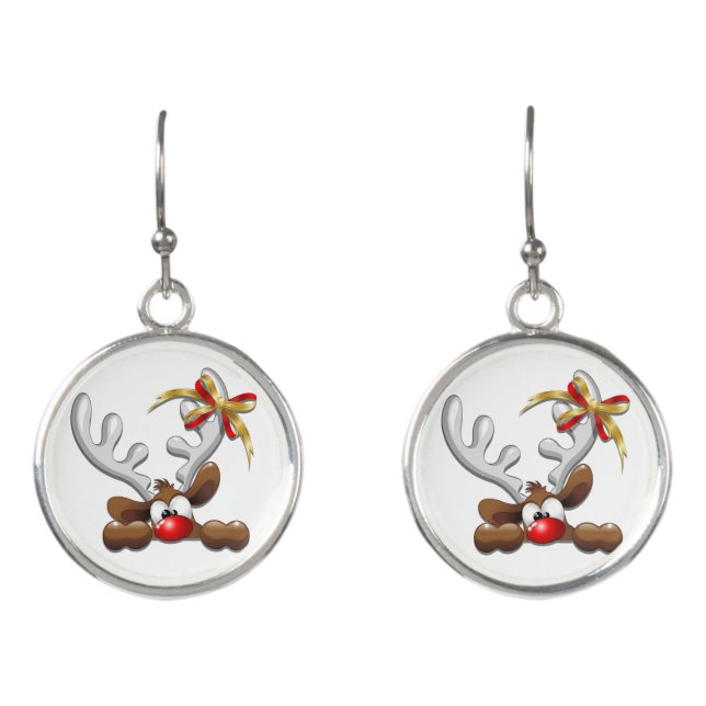 Reindeer Puzzled Funny Christmas Character Earrings (Front)