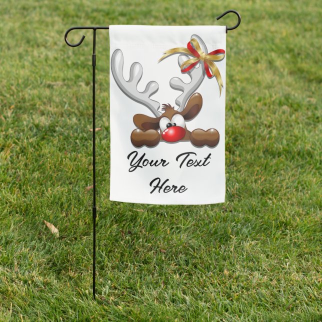 Reindeer Puzzled Funny Christmas Character Garden Flag (In SItu)