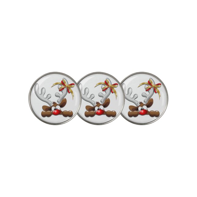 Reindeer Puzzled Funny Christmas Character Golf Ball Marker (3 Up)