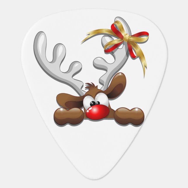 Reindeer Puzzled Funny Christmas Character Guitar Pick (Front)
