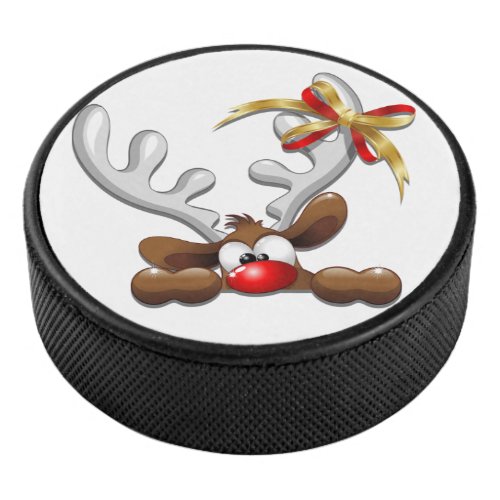 Reindeer Puzzled Funny Christmas Character Hockey Puck