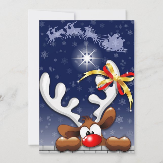 Reindeer Puzzled Funny Christmas Character Holiday Card (Front)
