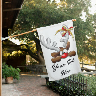 Reindeer Puzzled Funny Christmas Character House Flag