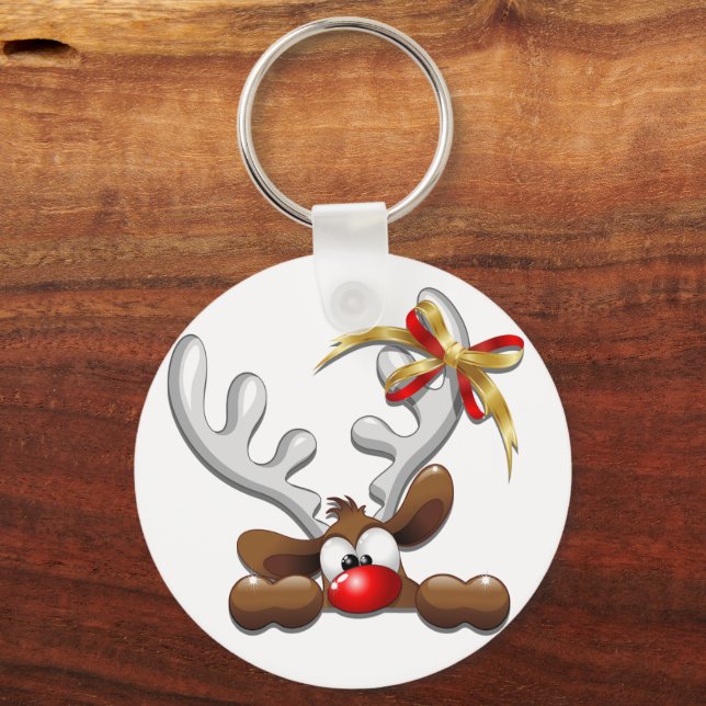 Reindeer Puzzled Funny Christmas Character Keychain (Front)