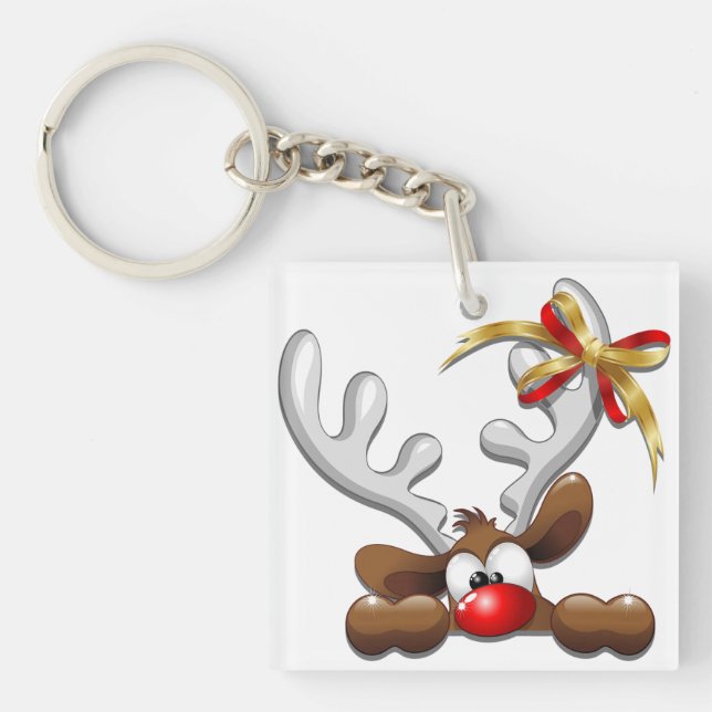 Reindeer Puzzled Funny Christmas Character Keychain (Front)