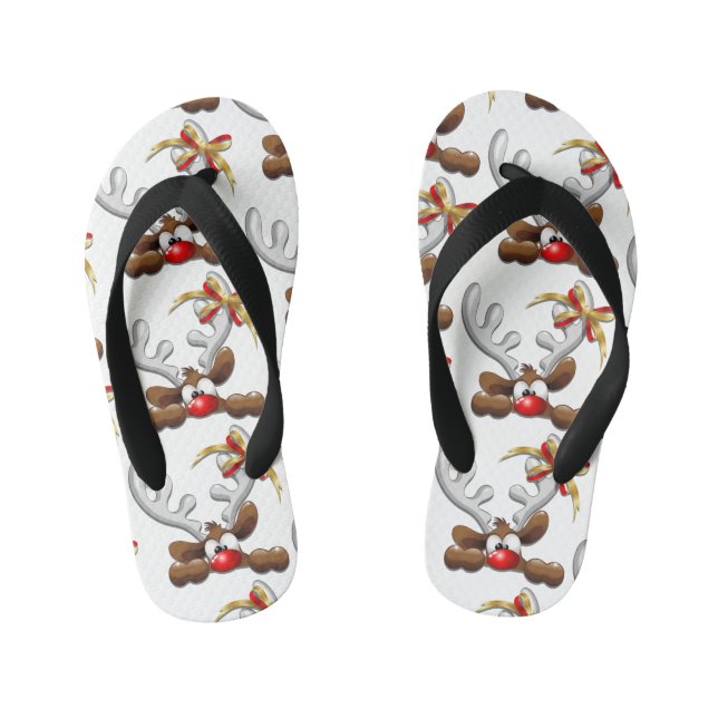 Reindeer Puzzled Funny Christmas Character Kid's Flip Flops (Footbed)