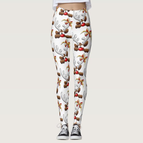 Reindeer Puzzled Funny Christmas Character Leggings