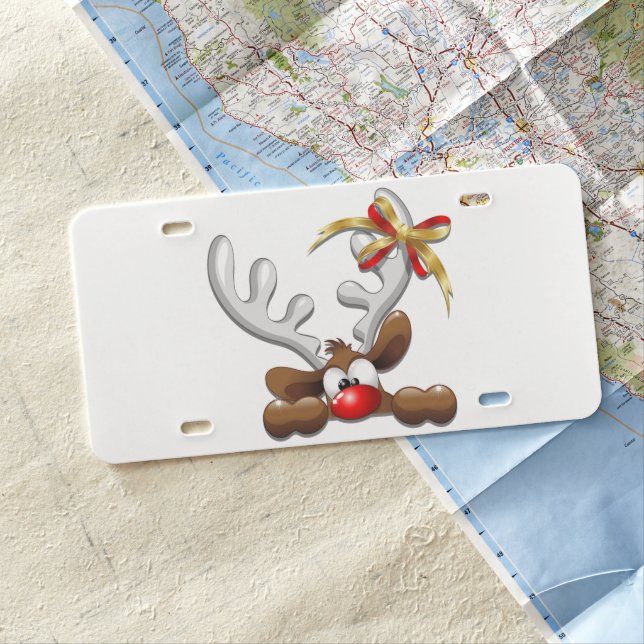 Reindeer Puzzled Funny Christmas Character License Plate (In Situ)
