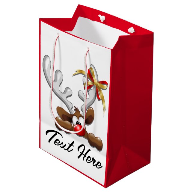 Reindeer Puzzled Funny Christmas Character Medium Gift Bag (Front Angled)