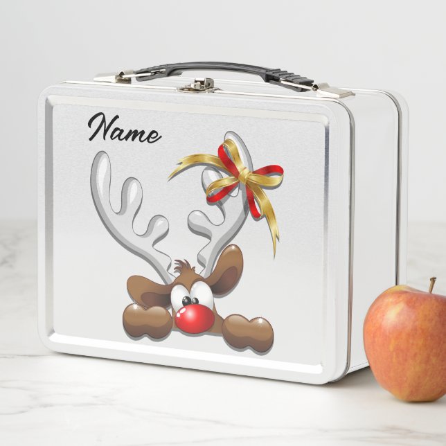Reindeer Puzzled Funny Christmas Character Metal Lunch Box (In Situ)